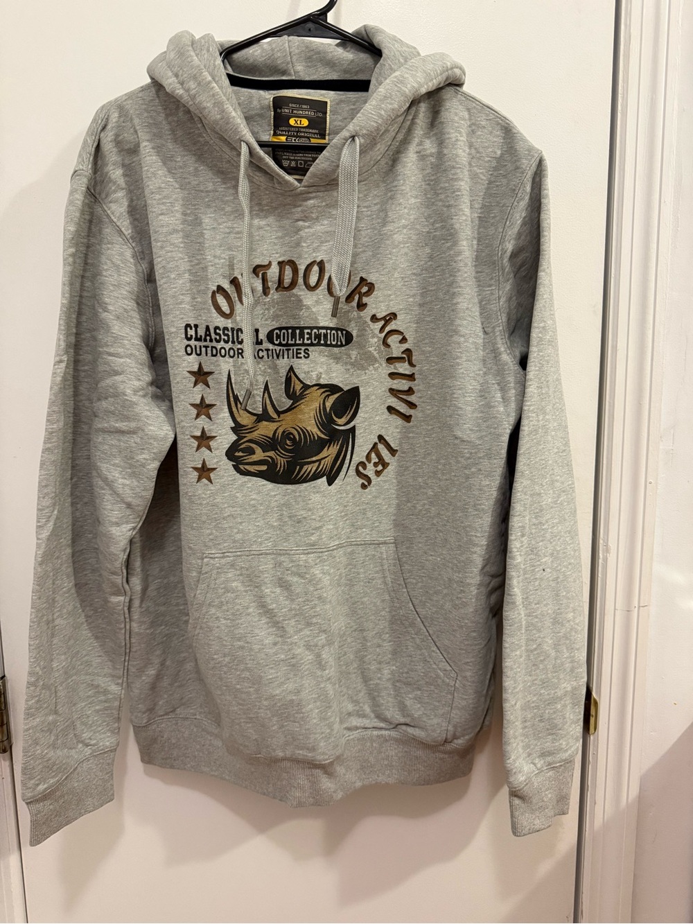 IC COLLECTION Grey Hoodie with Rhino Graphic